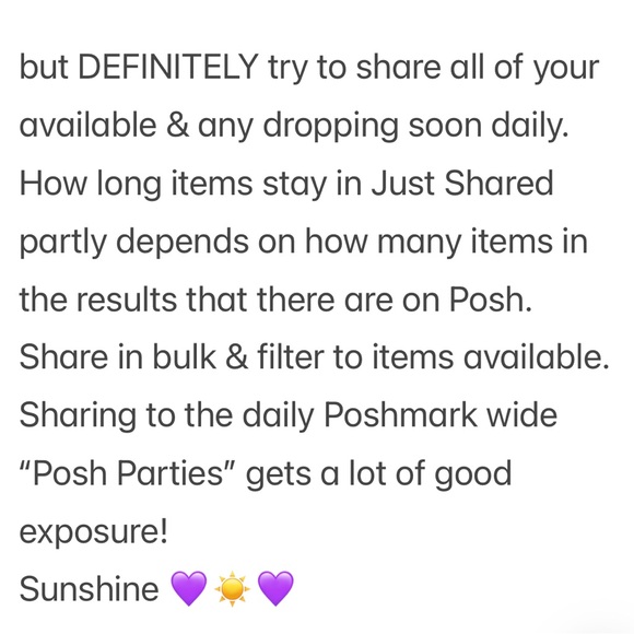 New Posher Posh Party Live Poshmark Sharing Tips Sunshine 💜☀️💜 - Picture 6 of 7